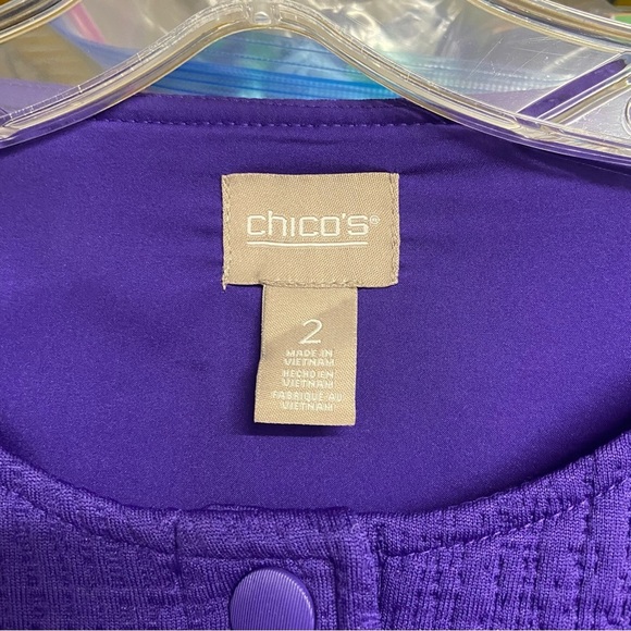 Chico's Vibrant Purple Women's Blazer Size L Snap Front Collarless Career Office - Picture 9 of 11